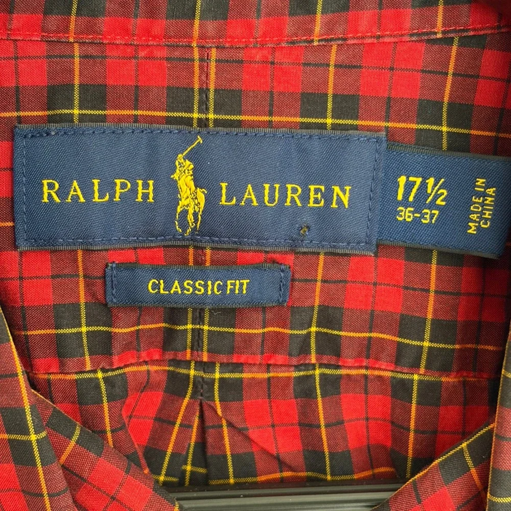 Polo Ralph Lauren Mens Classic Fit Red Plaid Tartan Button Down Shirt 17.5 36-37