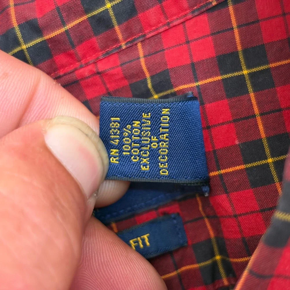 Polo Ralph Lauren Mens Classic Fit Red Plaid Tartan Button Down Shirt 17.5 36-37