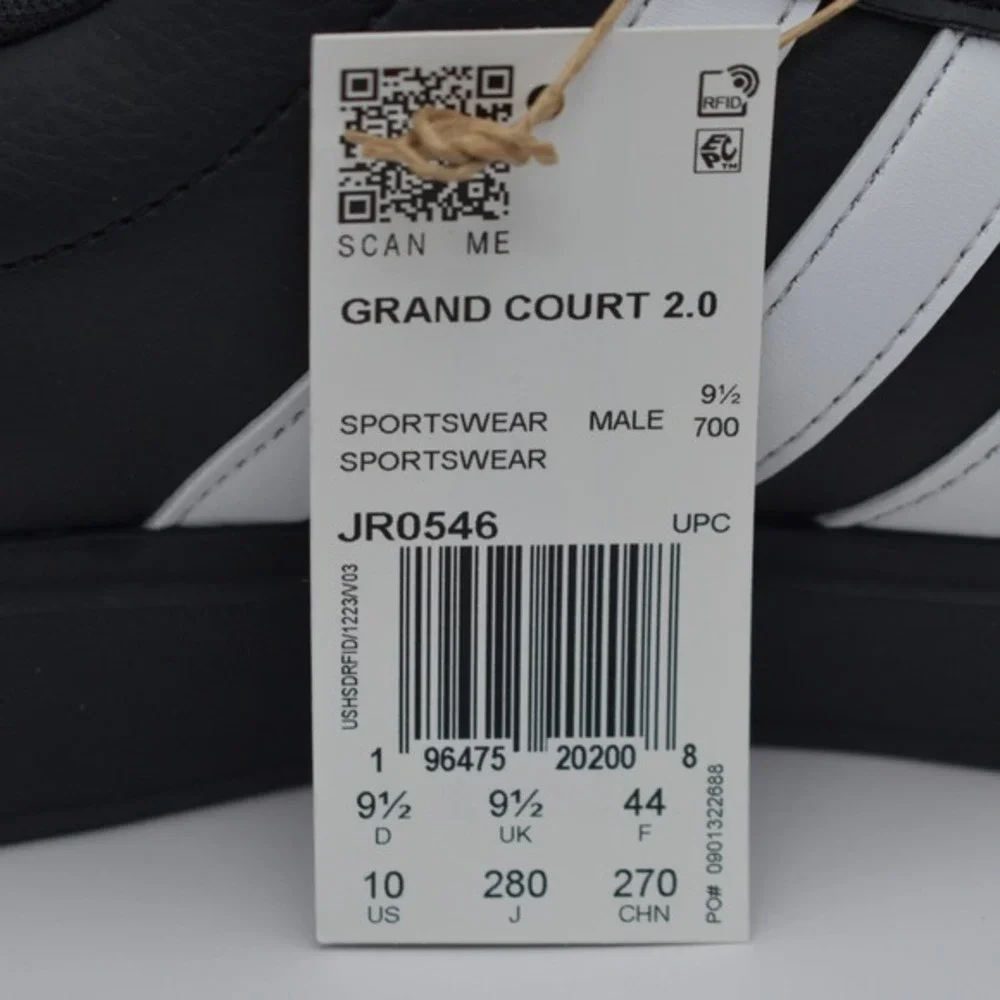 Adidas Grand Court 2.0 Sneakers Men's Size‎ 10 Shoes Black White NIB NEW JR0546