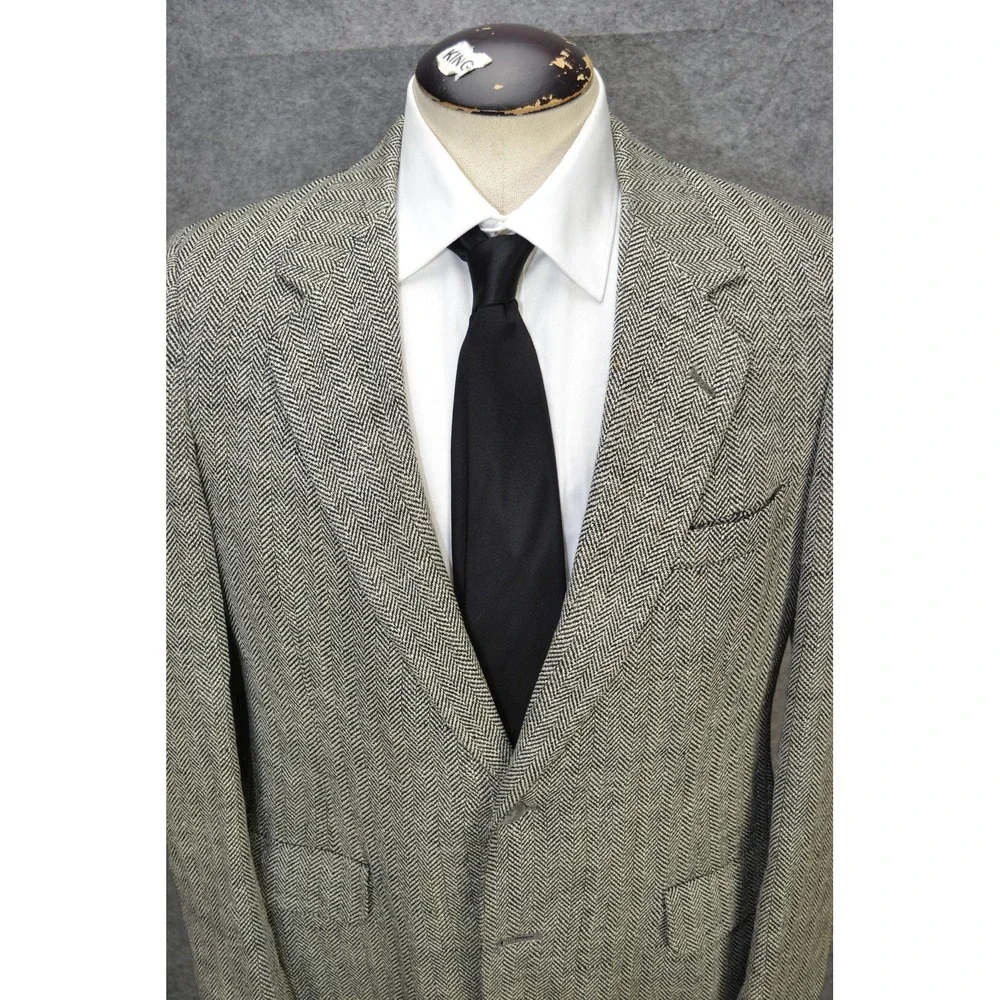 VTG Lanvin Blazer Mens 42 Gray Herringbone 2‎ Button Barneys Jacket Sport Coat
