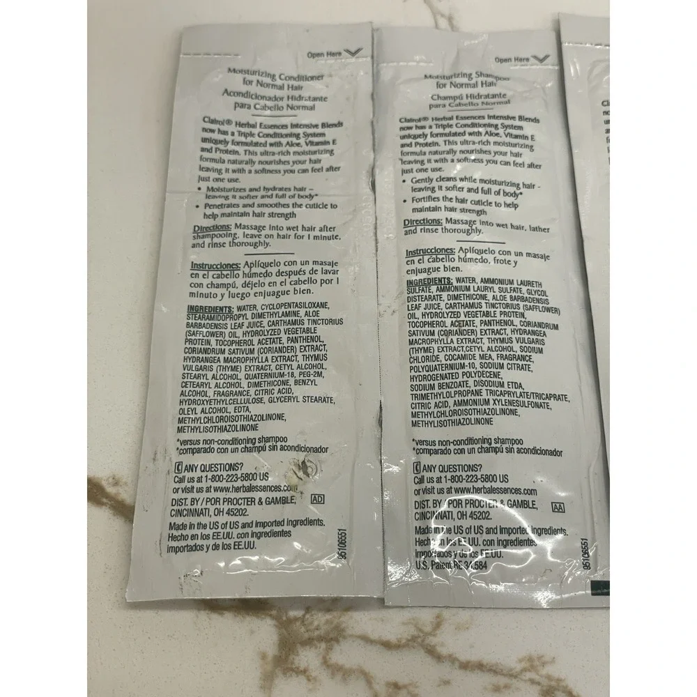 Clairol Herbal Essences Intensive Blends Normal Hair Shampoo Conditioner Samples