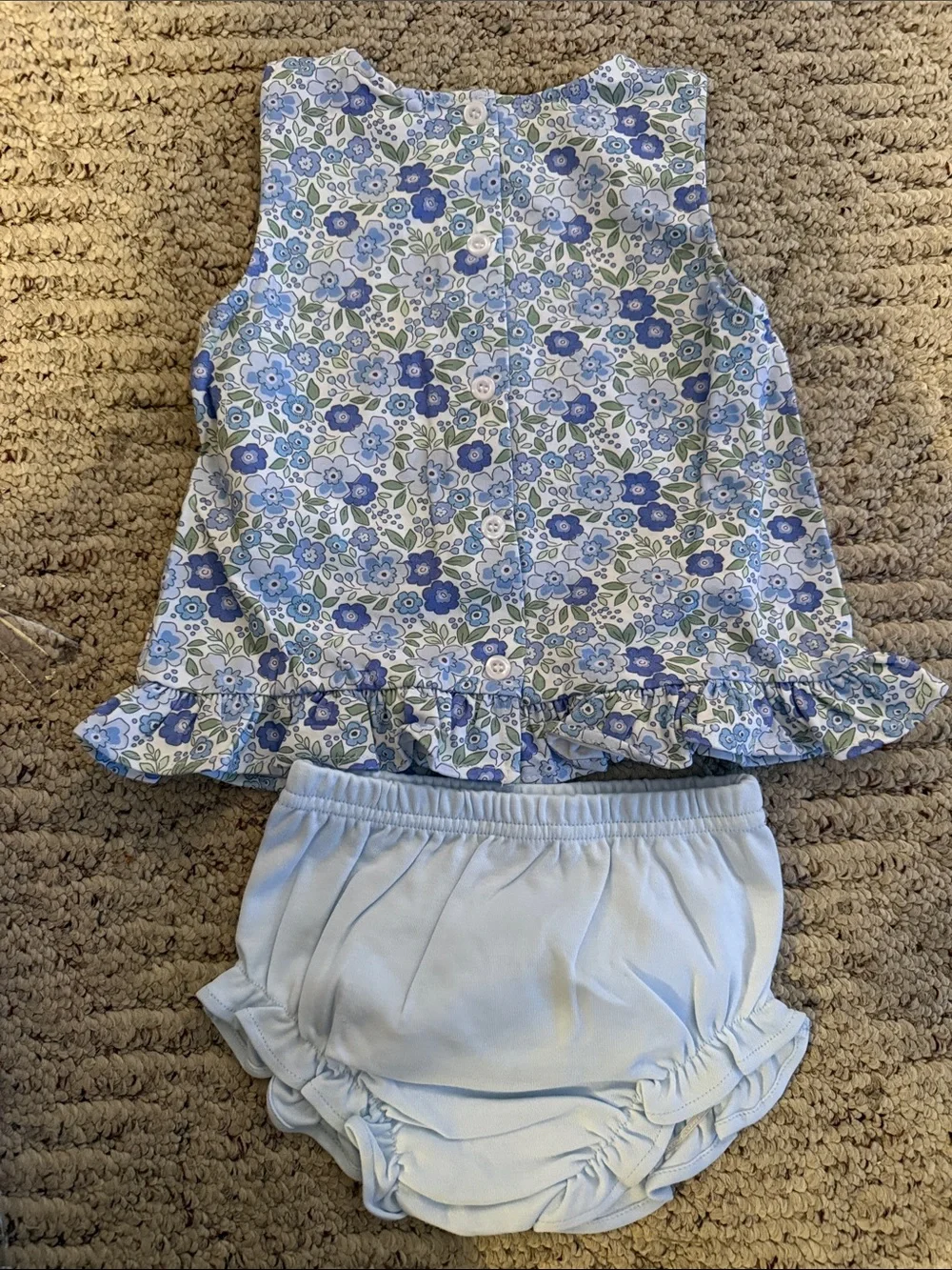 Floral Ruffle Tank Top and Light Blue Bloomers Set