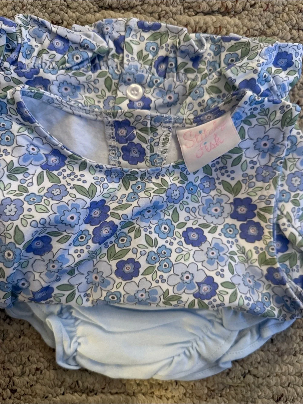 Floral Ruffle Tank Top and Light Blue Bloomers Set