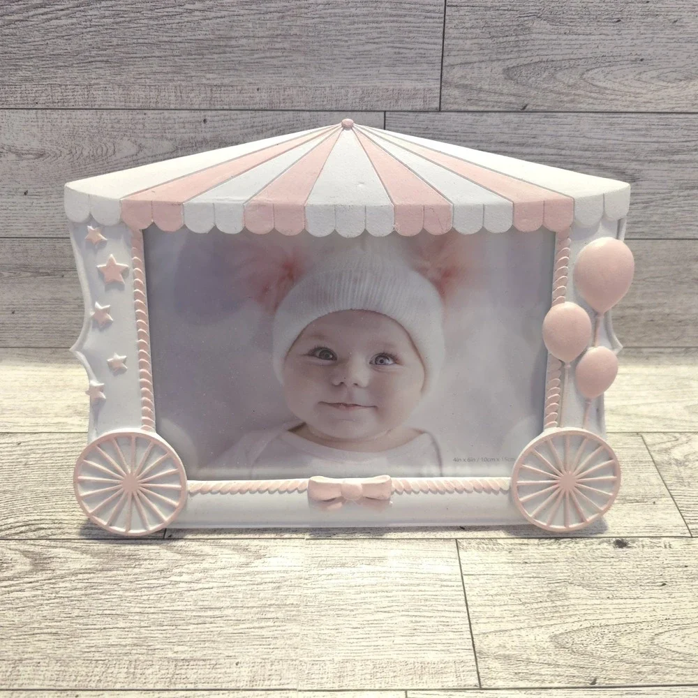 Issac Jacobs Baby Picture Frame 4x6 Pink  Tabletop Desk Baloons Circus Bow Stars