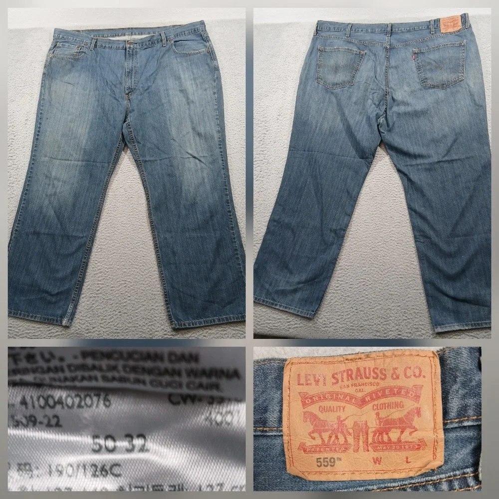 Levi's 559 Relaxed‎ Straight Jeans Mens 50x32 Medium Wash Blue Denim EUC