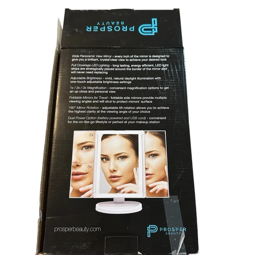 Makeup Mirror Prosper Beauty LIT‎ LED Panoramic Vanity Mirror – Tri-Fold Lighted
