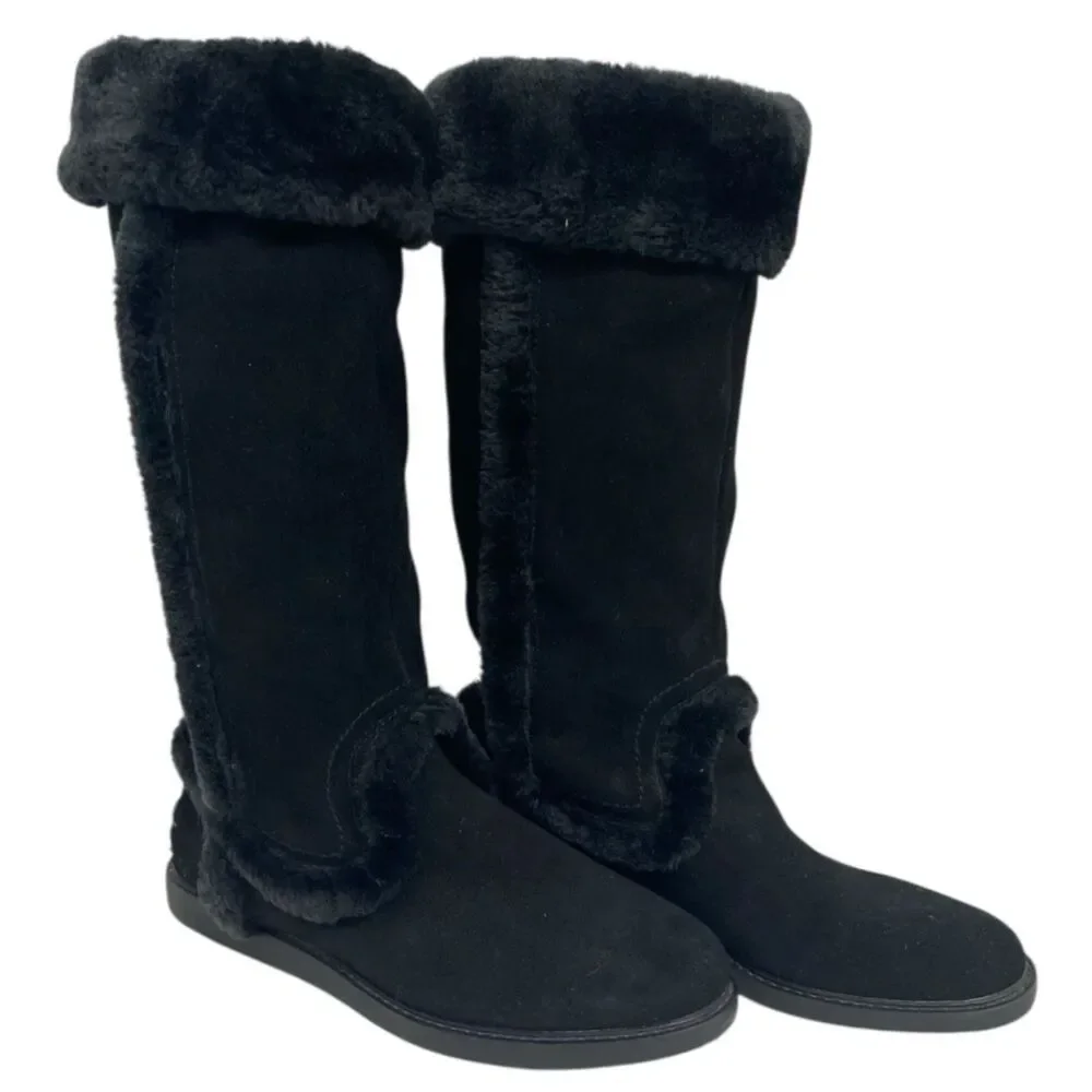 Bass Annabeth Boots Women's 6M Black Suede Leather Fleece Lined Mid Calf