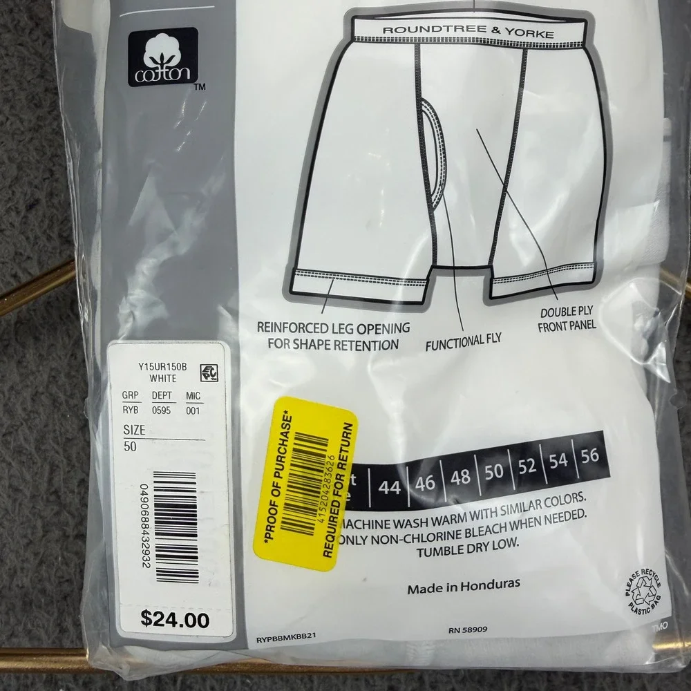 Roundtree & Yorke Mens 2 Pack Knit Boxer Briefs White Big Man Size 50 Y15UR150B