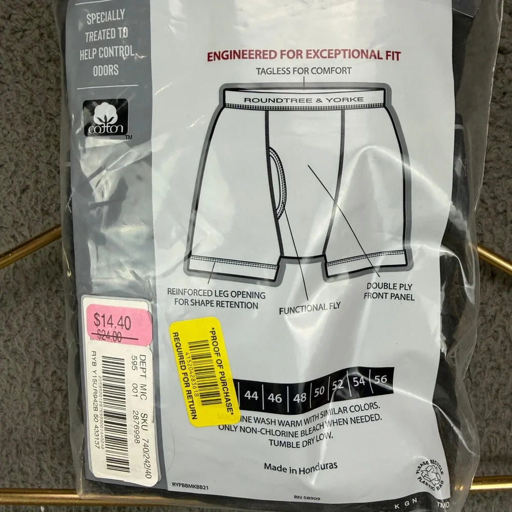 Roundtree Yorke Mens 2 Pack Knit Boxer Briefs Big Man Size 50 Cotton Black Gray