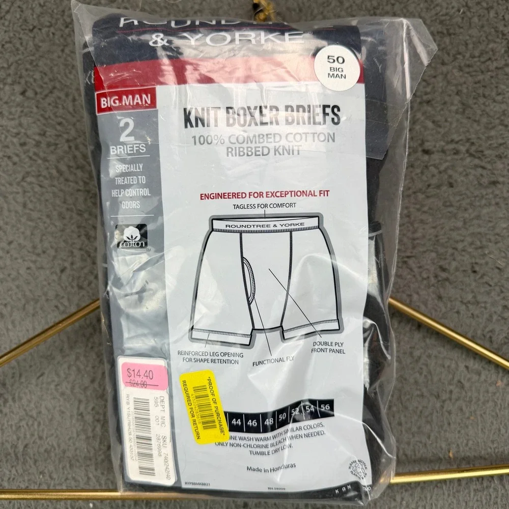 Roundtree Yorke Mens 2 Pack Knit Boxer Briefs Big Man Size 50 Cotton Black Gray