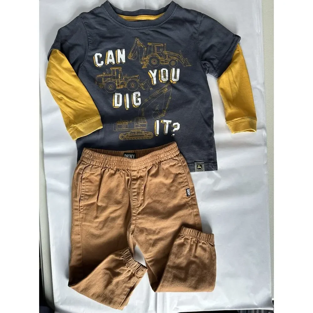 Little Boys Sz 3 John Deere Shirt‎ & DKNY Pants Play Clothes Fall Winter