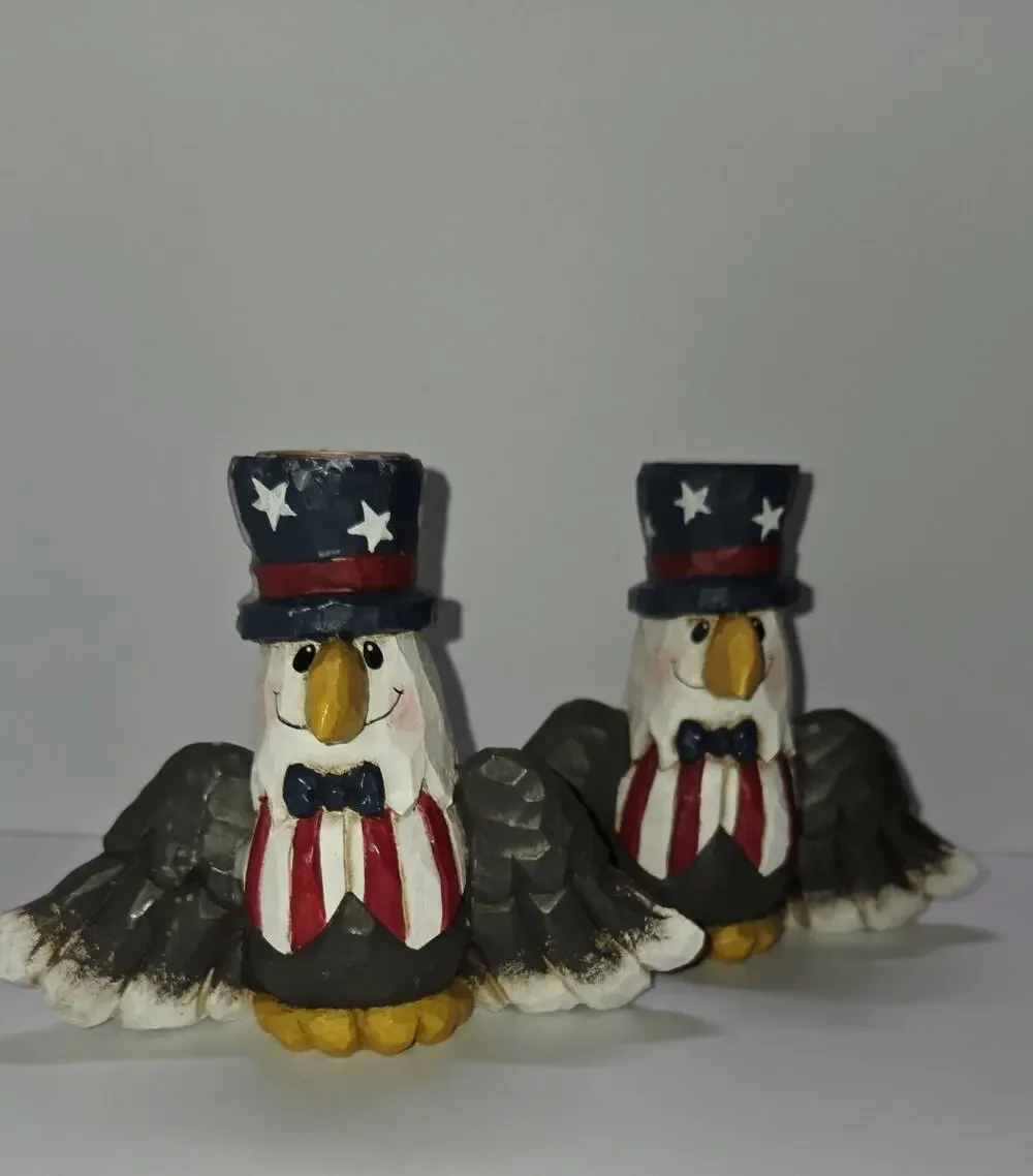 Midwest Patriotic Hand Painted Eagle Candle Holders Set of 2 Stars