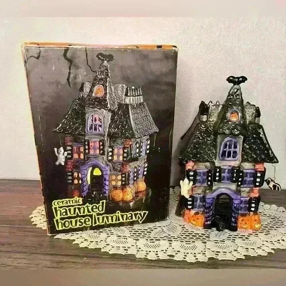 Vintage‎ JC PENNEY Haunted House Ceramic Ghosts Owl Bats Pumpkins Luminary Light