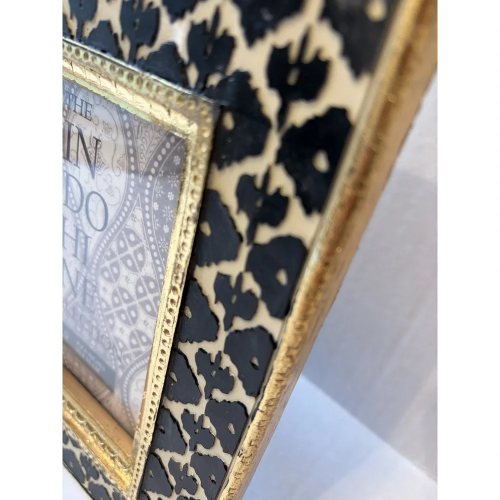 SICURA Picture Frame 4 X 6 Photo Black Cream Gold Trim Ornate Frame