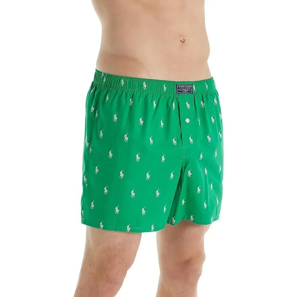 Polo Ralph Lauren Men's XL Green Pony Cotton Woven Boxer Shorts D2-6