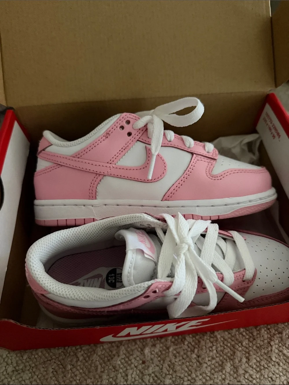 Brand New Nike Kids Pink and White Low-Top Sneakers