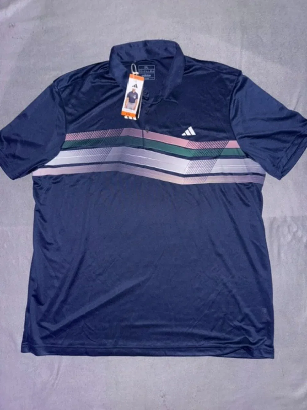 Adidas Golf Polo Shirt Mens 2XL Navy Blue Striped Performance Short Sleeve NWT