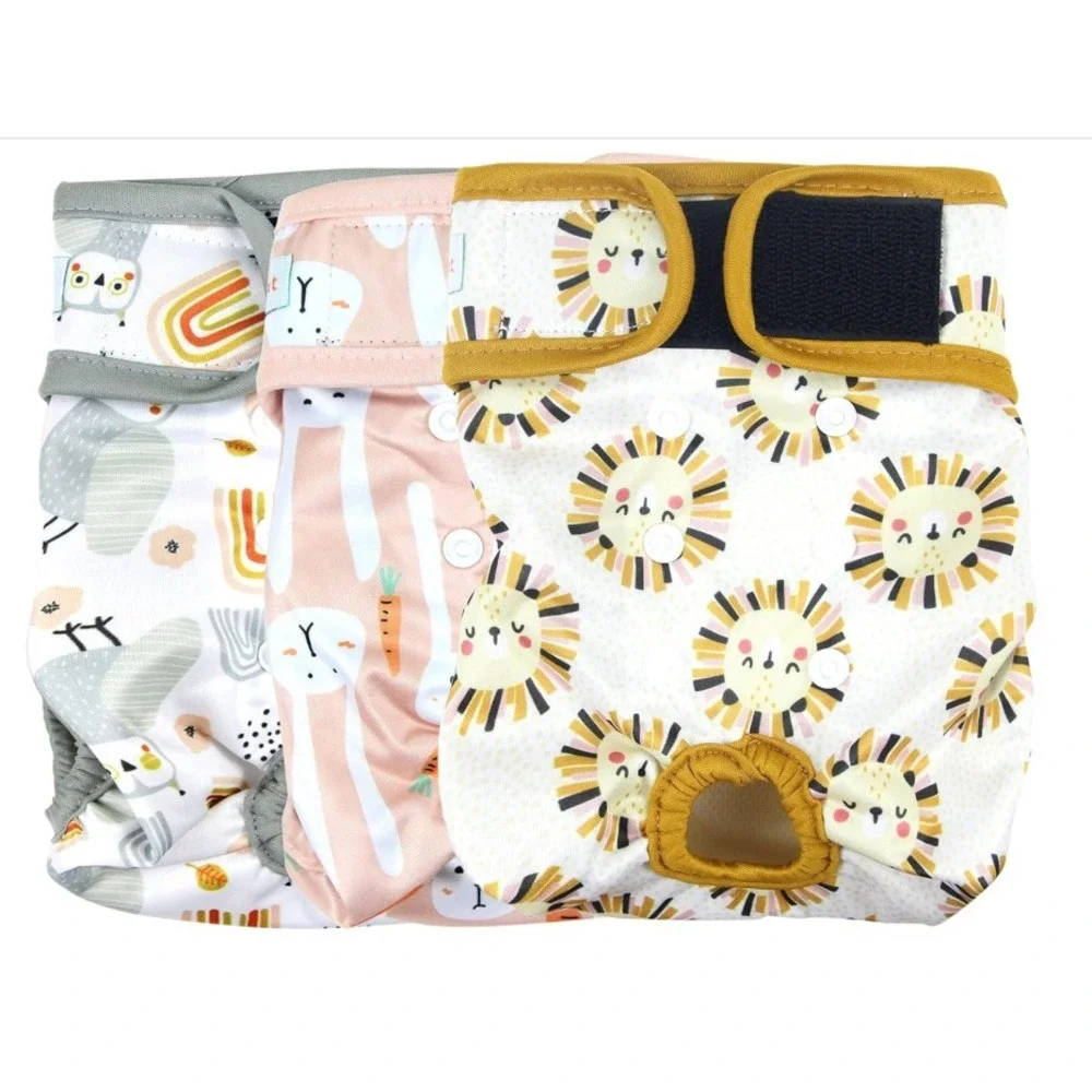 3pc Langsprit Washable Female Dog‎ Diaper Sz Small Rabbit Owl Lion Girl Heat