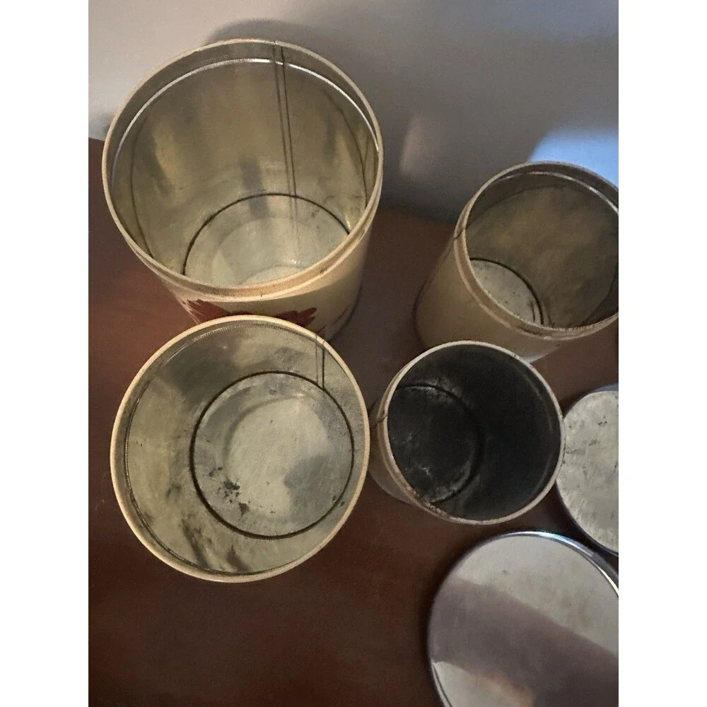 Vtg  4 Piece Tin Canister Set Fruit Design Kitchen Farmhouse Décor