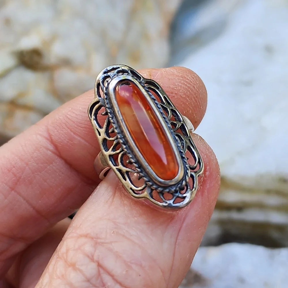 Estate Sterling Silver 925 Natural Baltic Amber Ring Honey Cognac Amber Jewelry