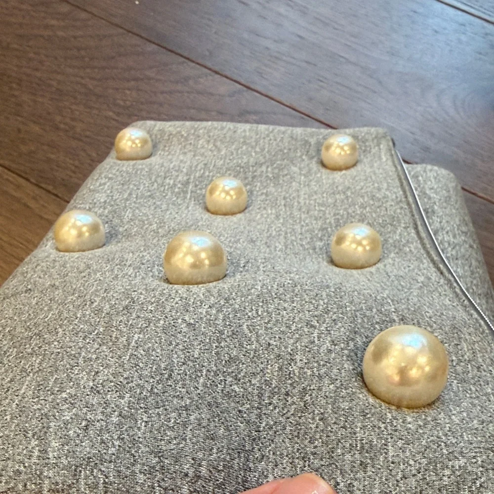 Stella & Dot Madison Gray and Pearl Envelope Clutch C15-004
