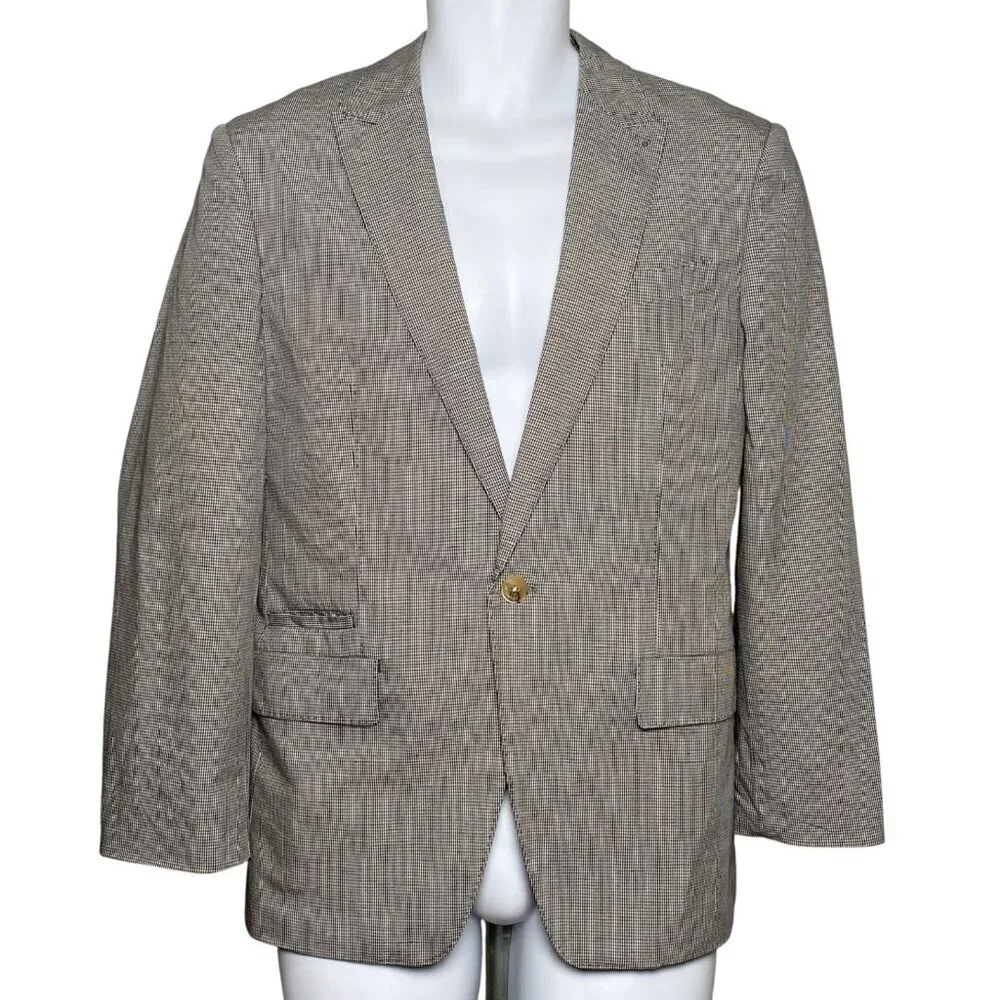 Intermezzo Blazer Sport Coat 1 Button Gray Plaid Double Vents Lined Mens