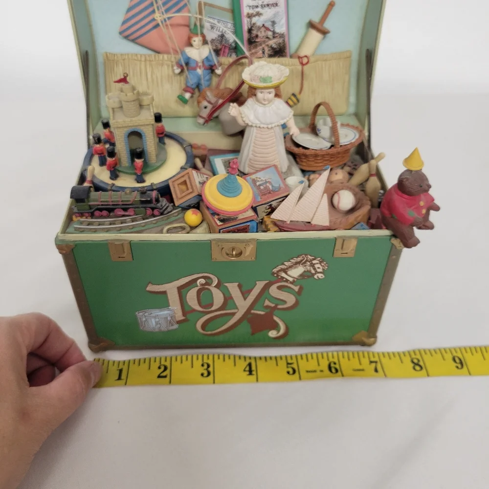 Enesco Green Toy Chest with Colorful Vintage Playset Figurines