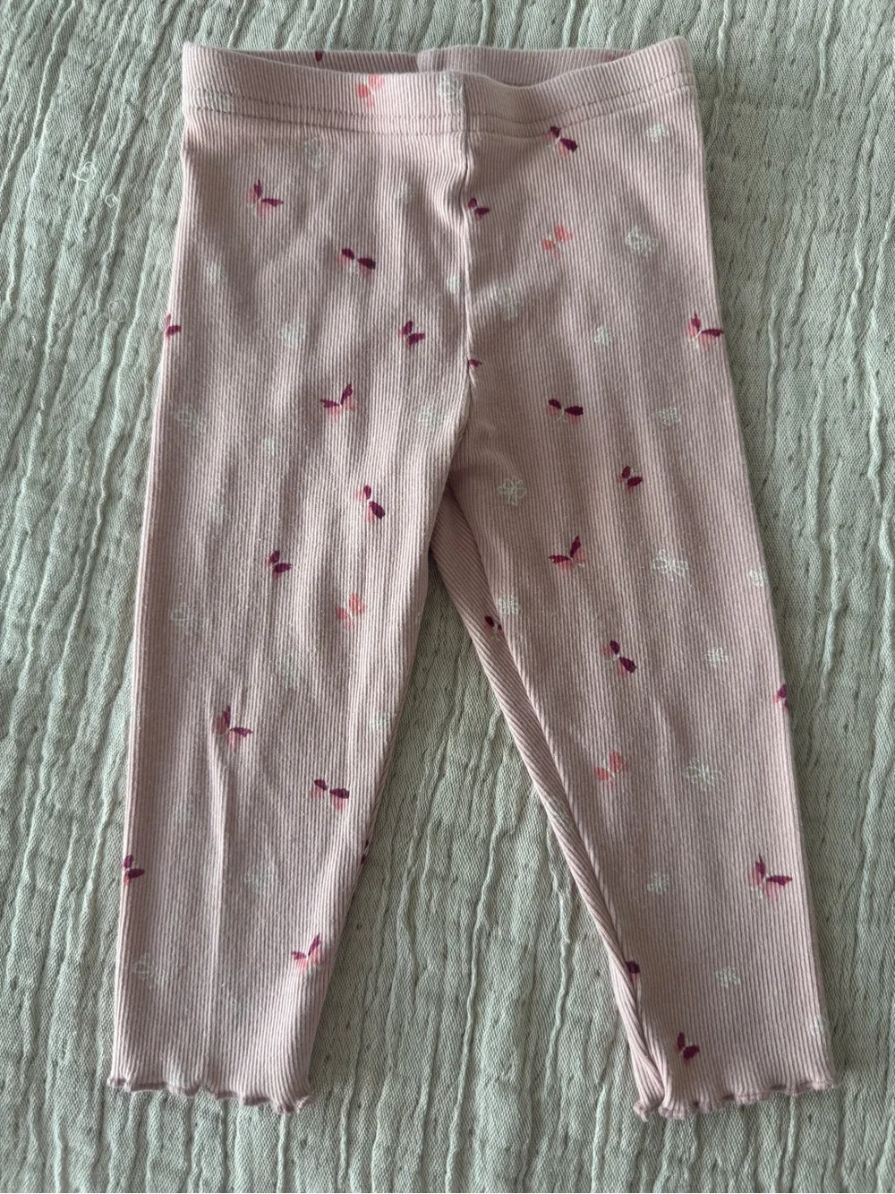 Carter's Light Pink Ribbed Leggings with Dark Pink Cherry & White Floral Print