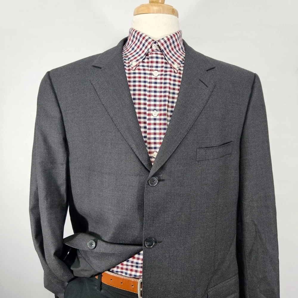 Land's End Men's Sport Coat Blazer Three Button Gray Birds Eye Wool Size 46R
