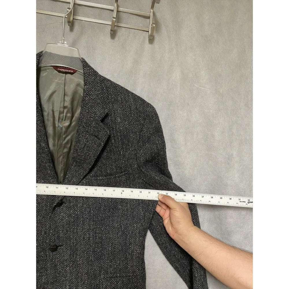 Jos A Bank Harris‎ Tweed Blazer Men 42R Gray Herringbone 3Btn Coat Jacket Luxury