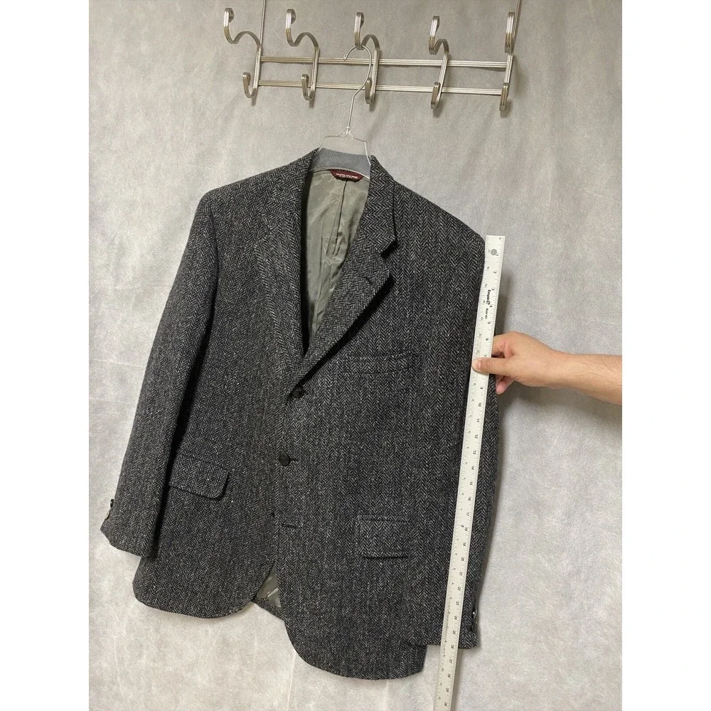 Jos A Bank Harris‎ Tweed Blazer Men 42R Gray Herringbone 3Btn Coat Jacket Luxury