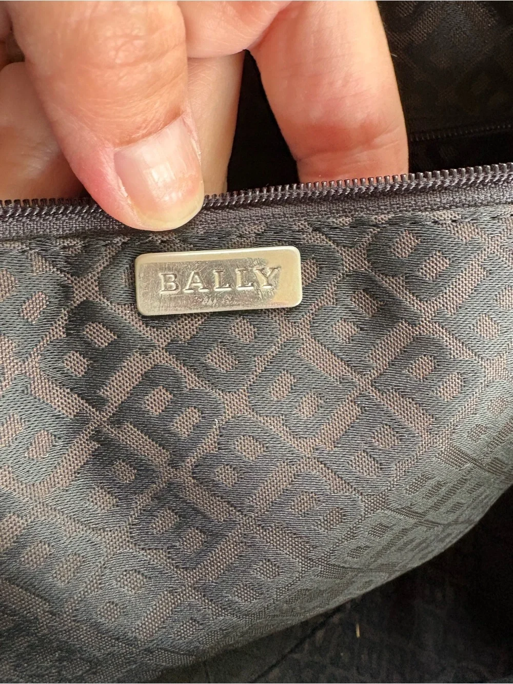 VINTAGE BALLY Black Quilted Nylon Satchel Top Handle Shoulder Bag Leather Trim