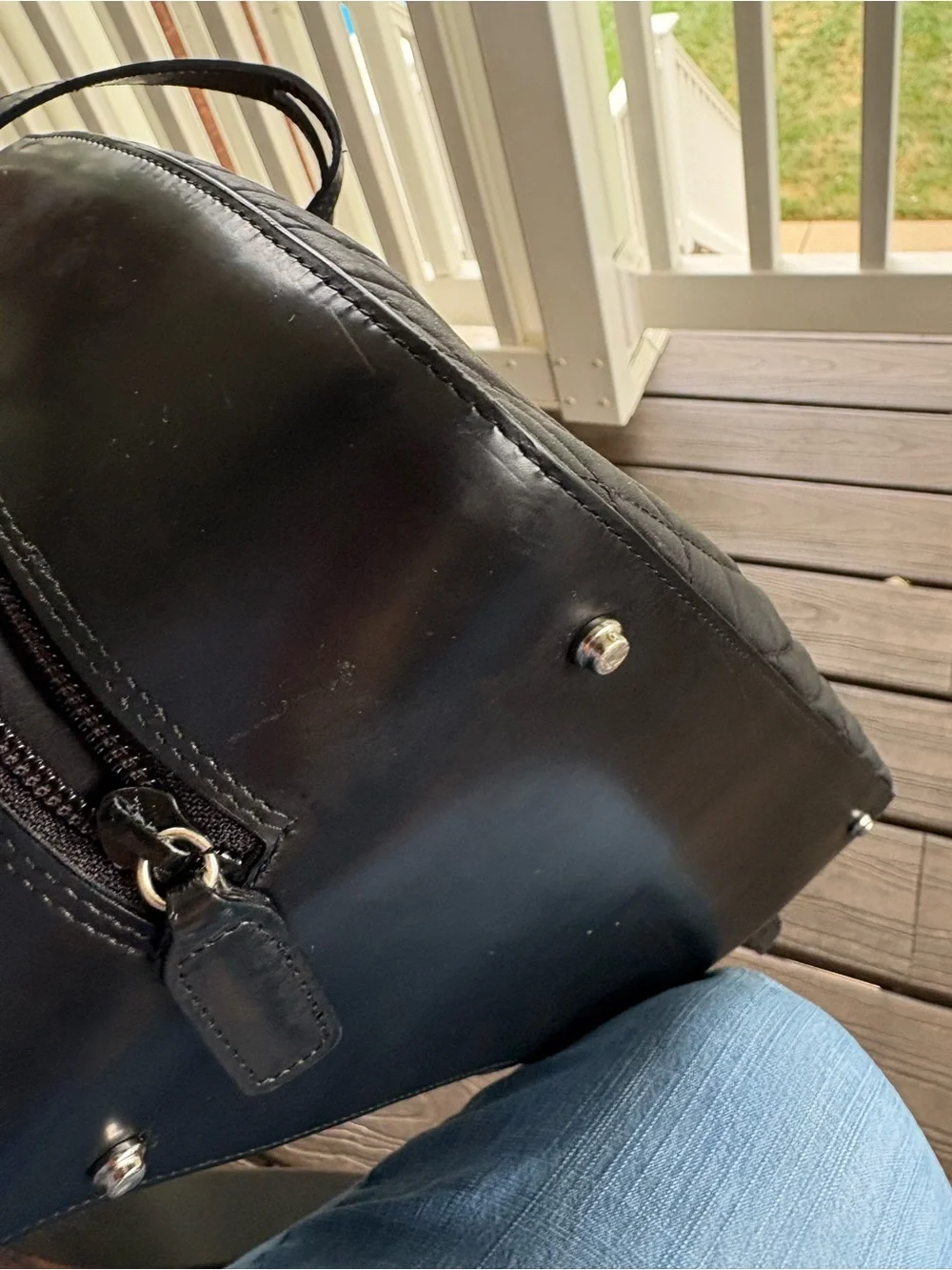VINTAGE BALLY Black Quilted Nylon Satchel Top Handle Shoulder Bag Leather Trim