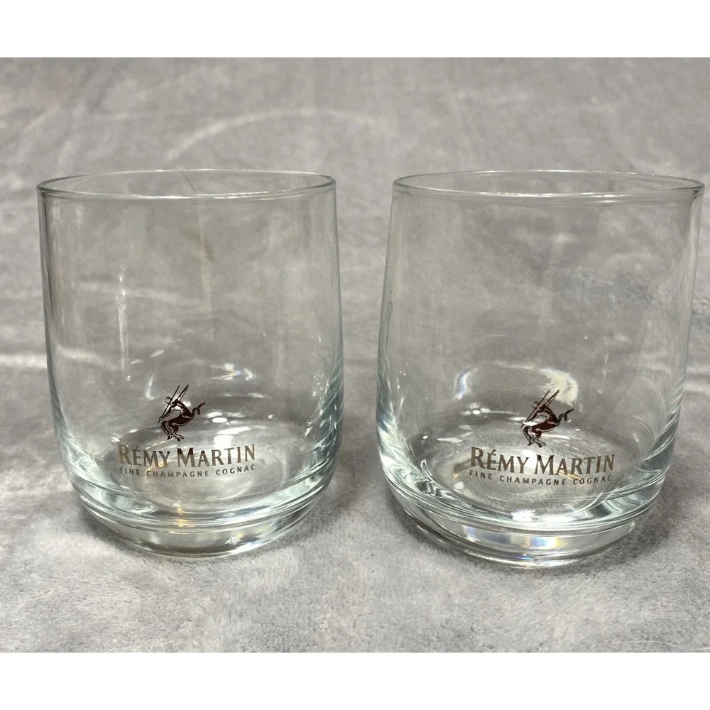2 REMY MARTIN Fine Champagne Glasses‎ Cognac Rounded Gold Lettering Man Cave Set