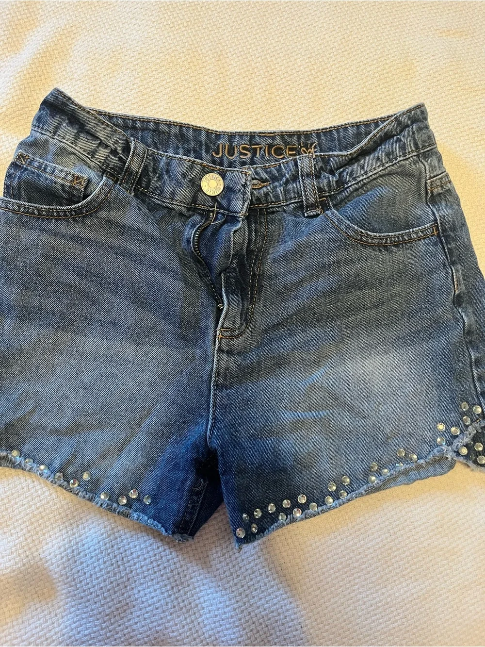 Justice Dark Blue Denim Shorts with Stud Accents
