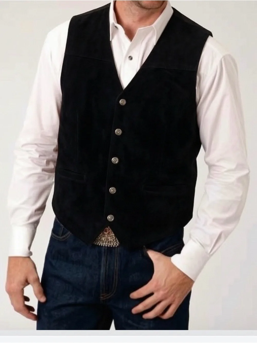 Paragraff Genuine Black Leather Men’s Vest. Medium
