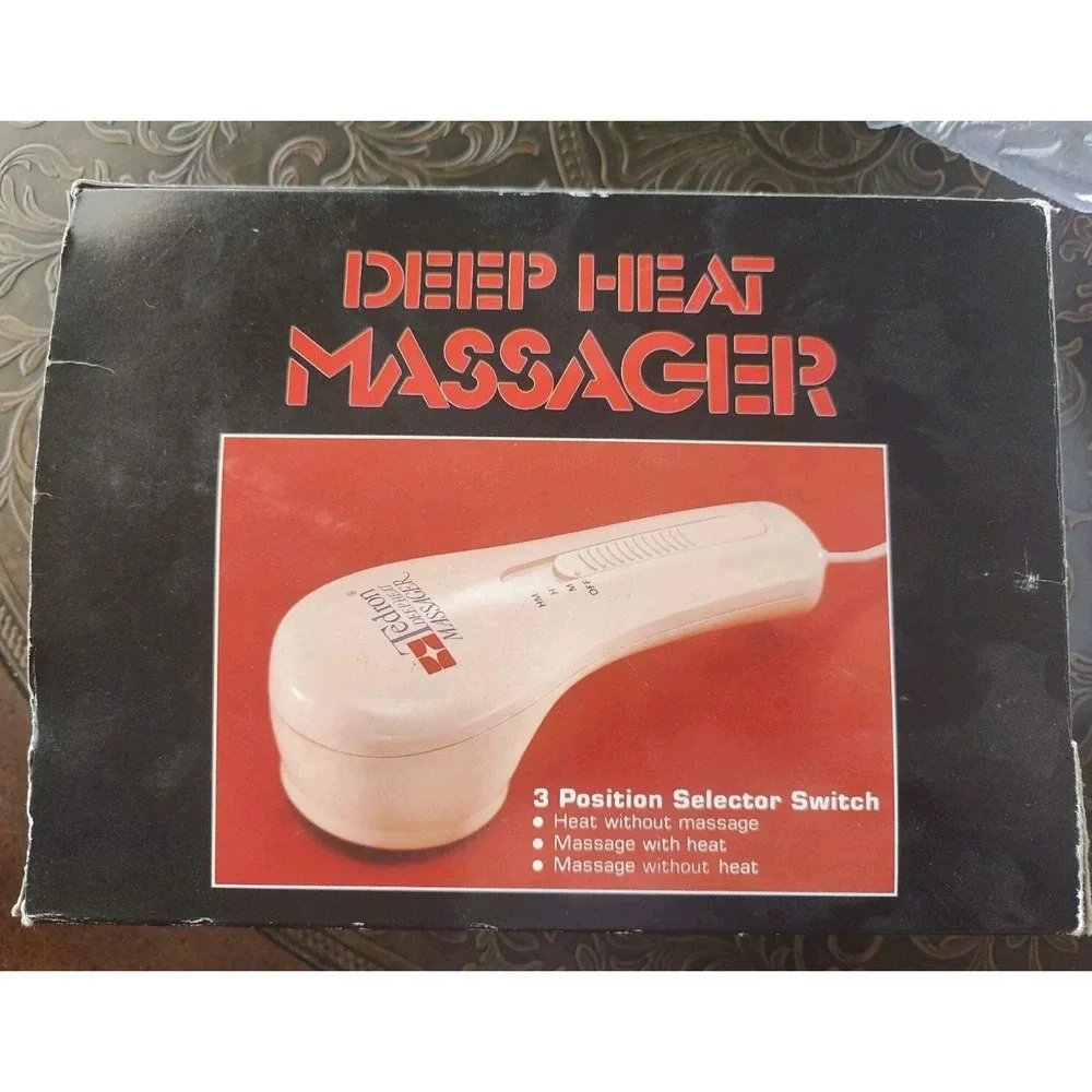 Tedron Deep Heat Electric‎ Handheld Massager 4 Attachments Face Scalp Body Works