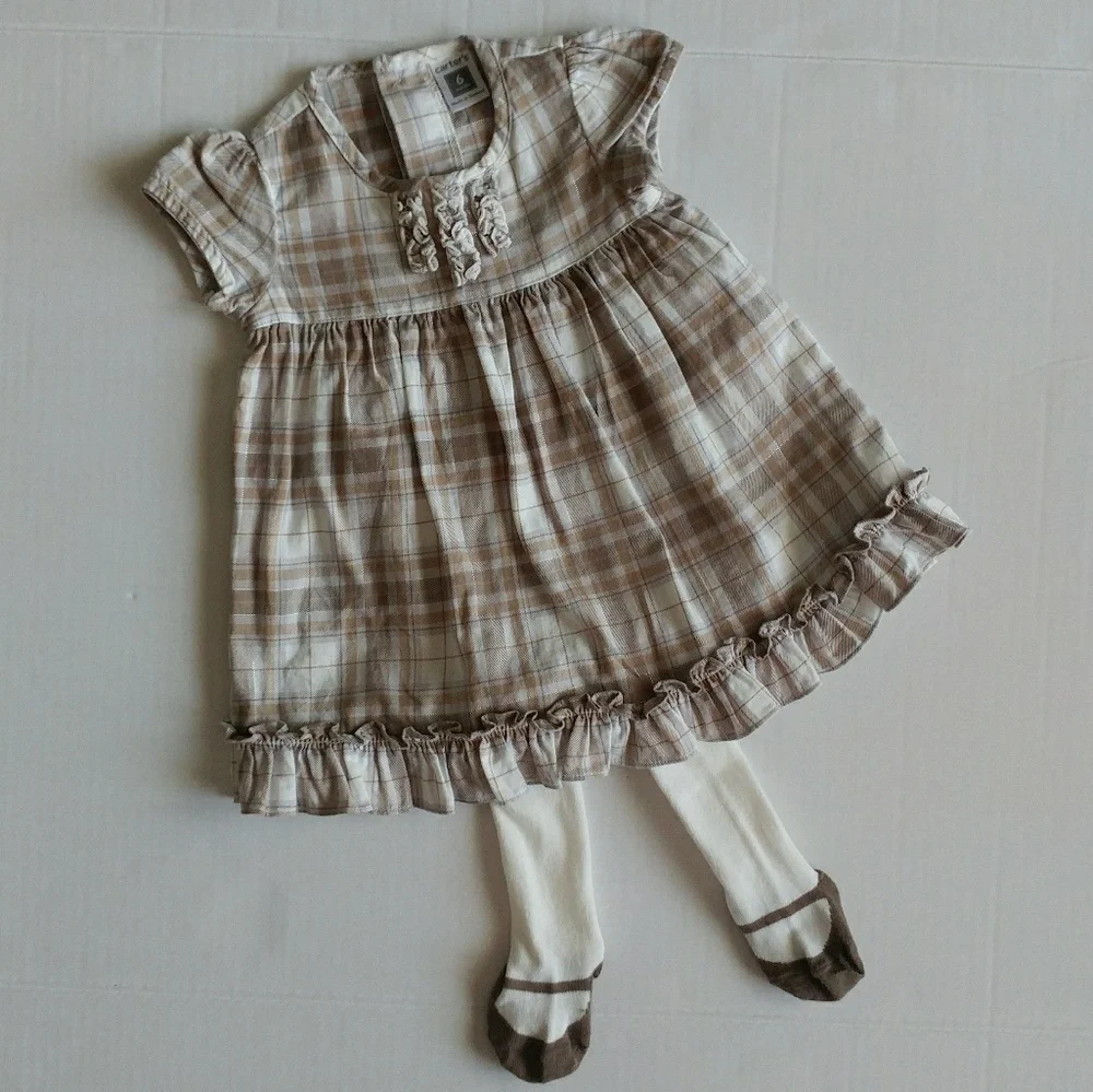 Carter's Plaid Dress & Tights 6M
