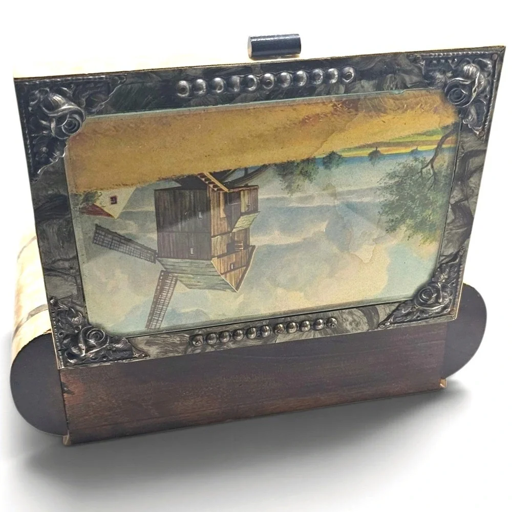 Vintage‎ Musical Jewelry Box Windmill Scene Pearlized Finish - READ DESC