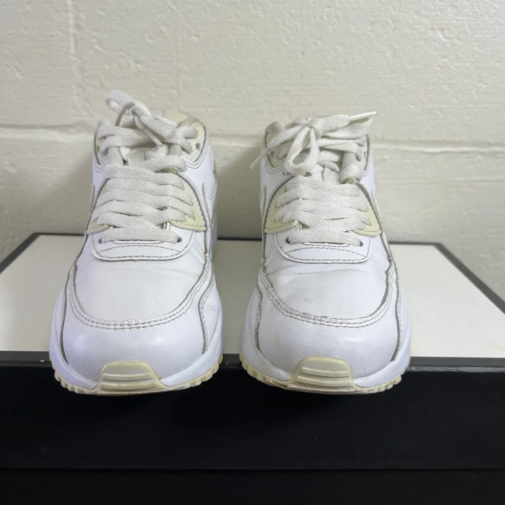 Nike Air Max 90 833412-100 All White Leather Sneaker Shoes Youth Size US 5.5 Y
