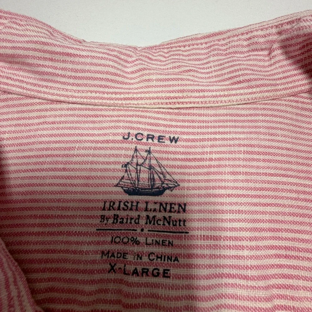 J.Crew Irish Linen Shirt XL Lot Pink Stripe Gray White Baird McNutt