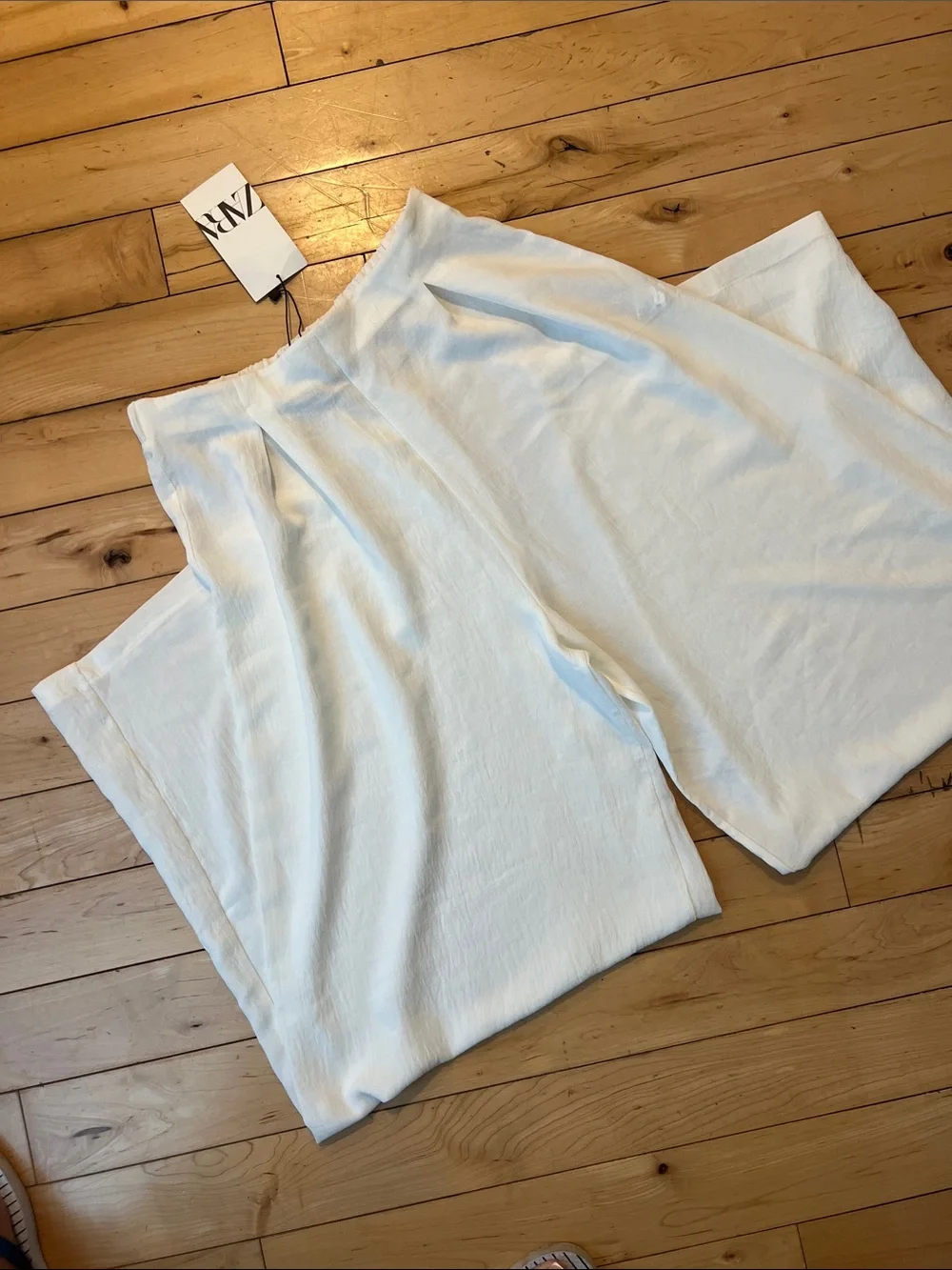 Zara Wide Leg Linen-Blend Pants in Cream