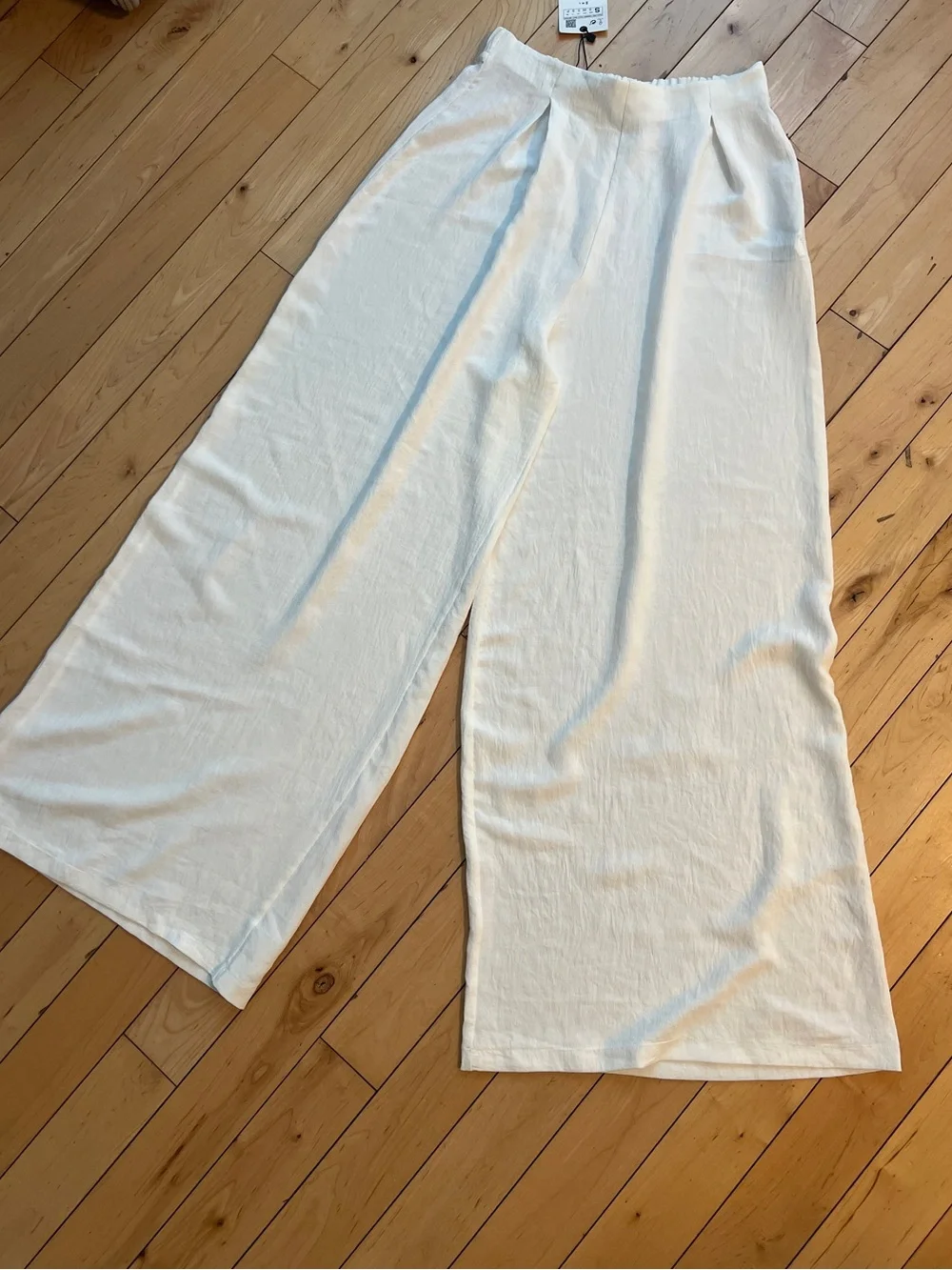 Zara Wide Leg Linen-Blend Pants in Cream