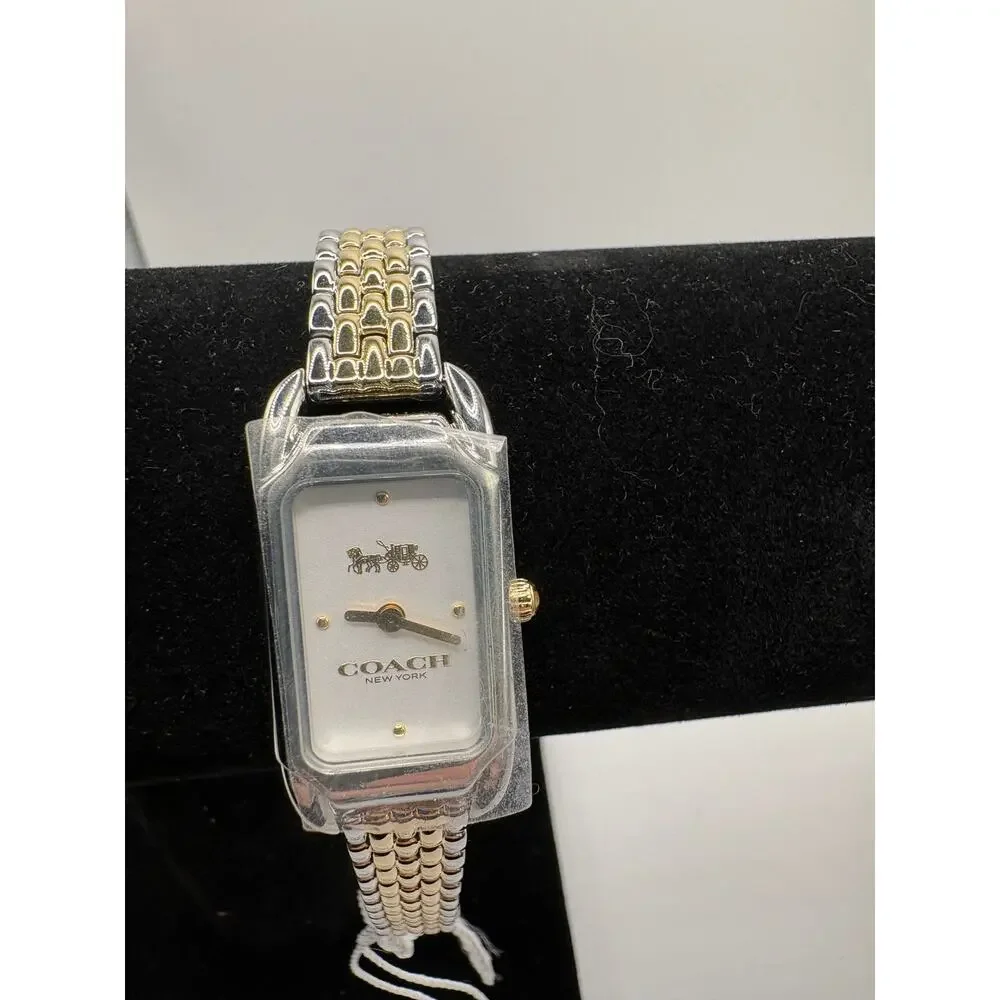 Coach New York Cadie Women Watch Two-Tone Bracelet Slim Rectangular As Is Silver