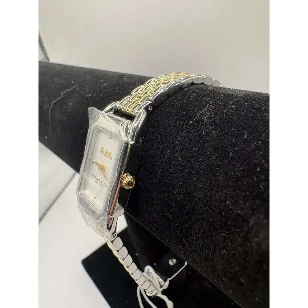 Coach New York Cadie Women Watch Two-Tone Bracelet Slim Rectangular As Is Silver