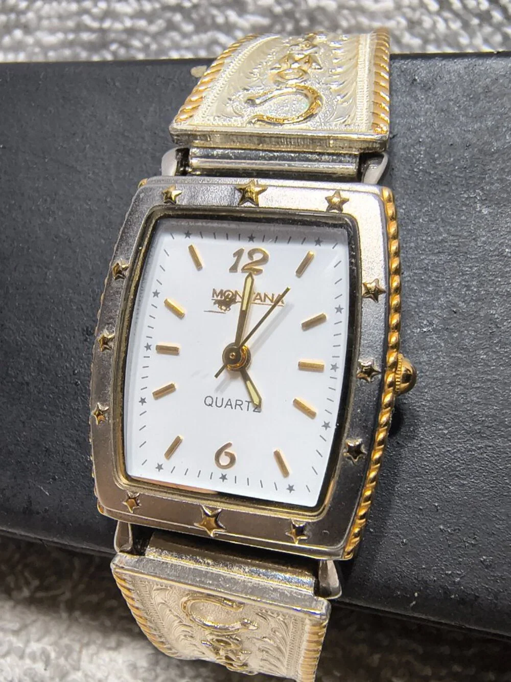 Montana Silversmiths Watch Cowgirl Up Silver Gold Texas Stars New Bat Works ECU