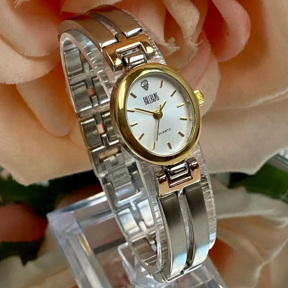 Vintage Bill Blass Diamond Accented Oval Dial Tri-Color Bracelet Watch