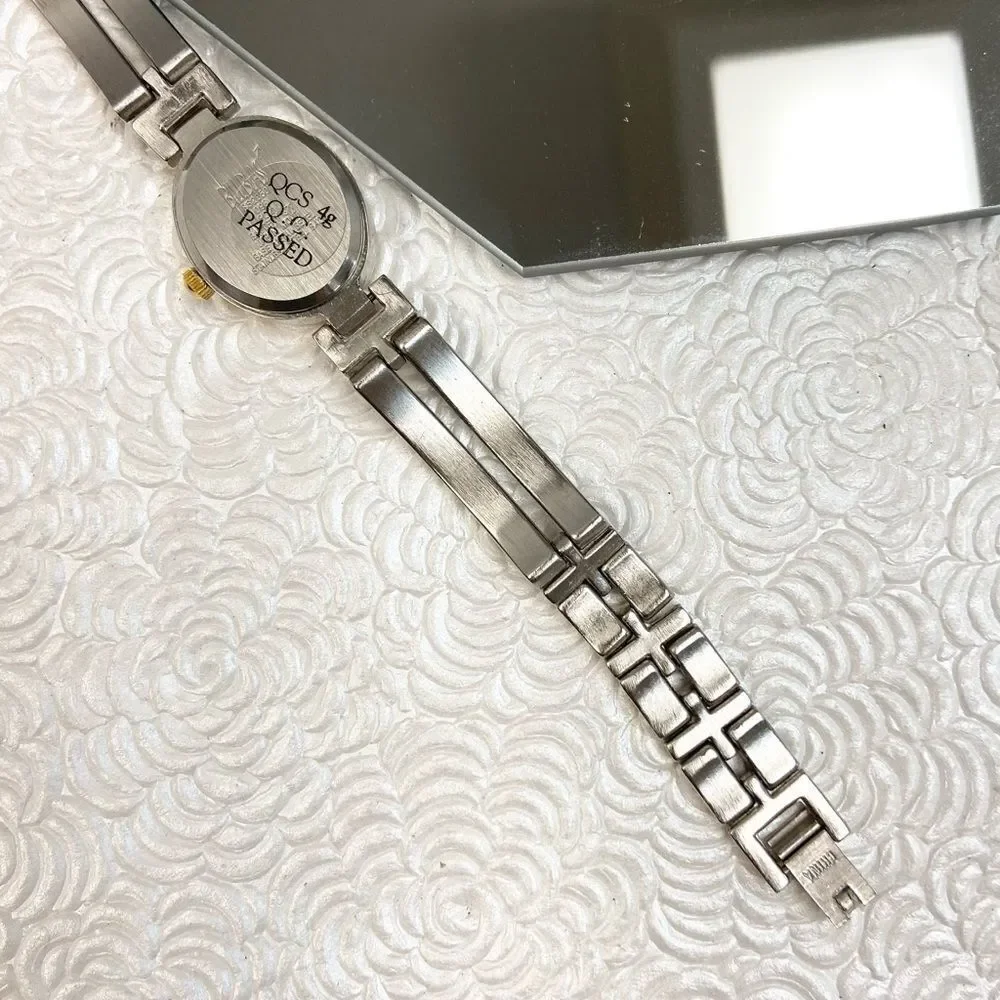Vintage Bill Blass Diamond Accented Oval Dial Tri-Color Bracelet Watch