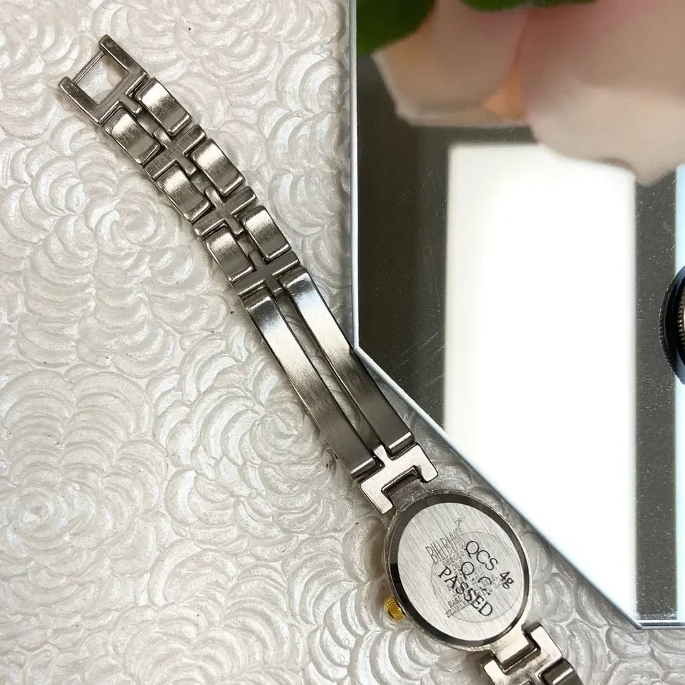 Vintage Bill Blass Diamond Accented Oval Dial Tri-Color Bracelet Watch