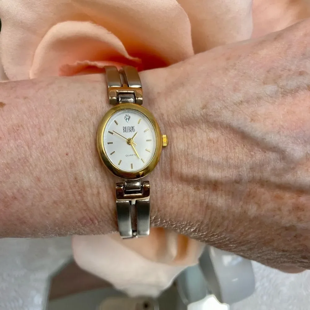 Vintage Bill Blass Diamond Accented Oval Dial Tri-Color Bracelet Watch
